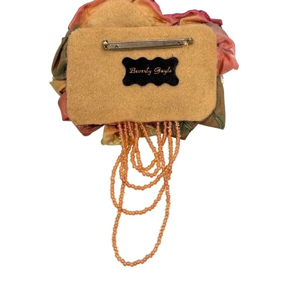 Handcrafted Beverly Gayle Floral Brooch Pin With Beaded Accent - Picture 4 of 7